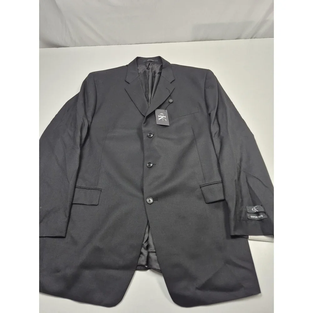 Calvin Klein Suit Mens 50 Long Black Super 140s Wool 2 Piece 45x36 NWT FLAW